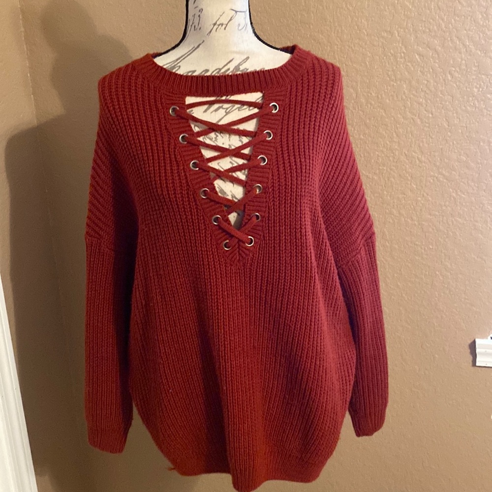 Sweater with lace up detail in front!